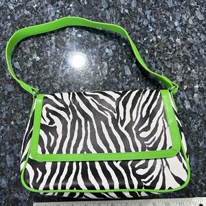 New Baekgaard Bags Green and Black Zebra Print Shoulder Bag
